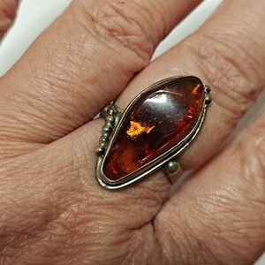 Vintage Genuine Amber Silver Ring